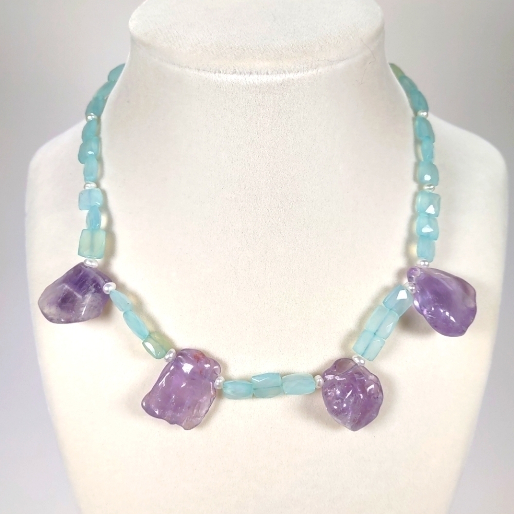Vintage Amethyst and Facetted Fluorite Choker 15" - Picture 2 of 7